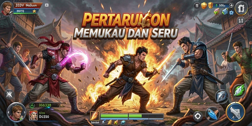 Screenshot utama 333V menunjukkan gameplay pertarungan yang intens.