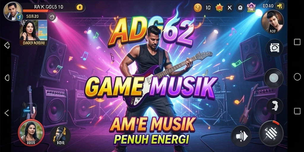 Tampilan gameplay ADG62 dengan pengguna bernyanyi dengan penuh semangat.
