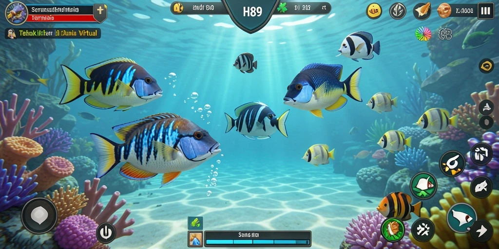 Screenshot gameplay H89 menampilkan aksi seru menangkap ikan.