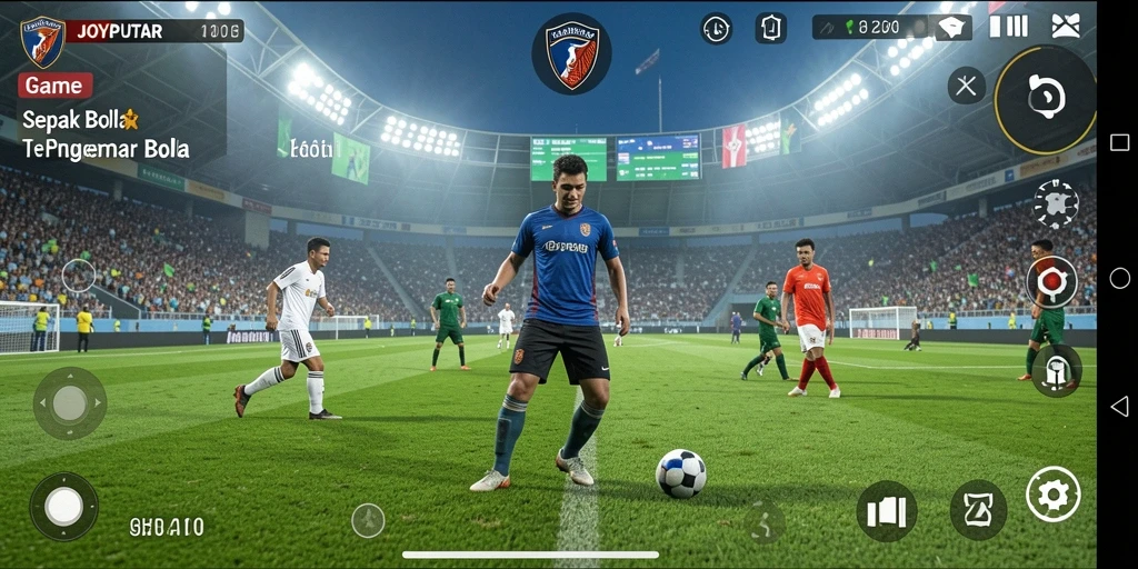 Gameplay JOYPUTAR dengan aksi sepak bola yang mendebarkan.