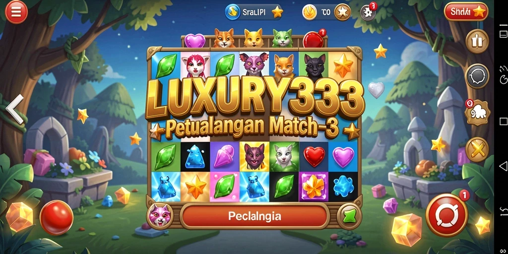 Gameplay seru LUXURY333 dengan tantangan mencocokkan permata.