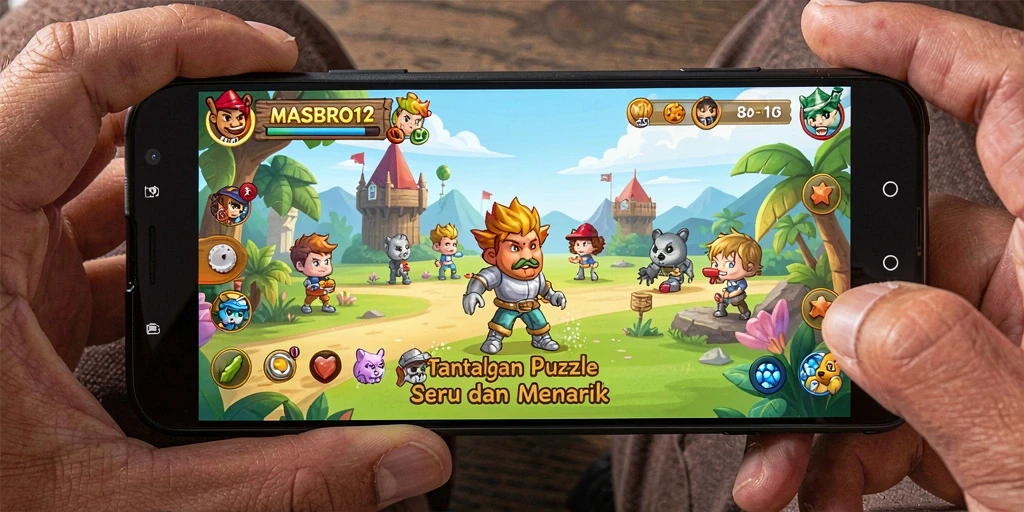 Tampilan gameplay seru dalam MASBRO12 yang penuh dengan tantangan puzzle.