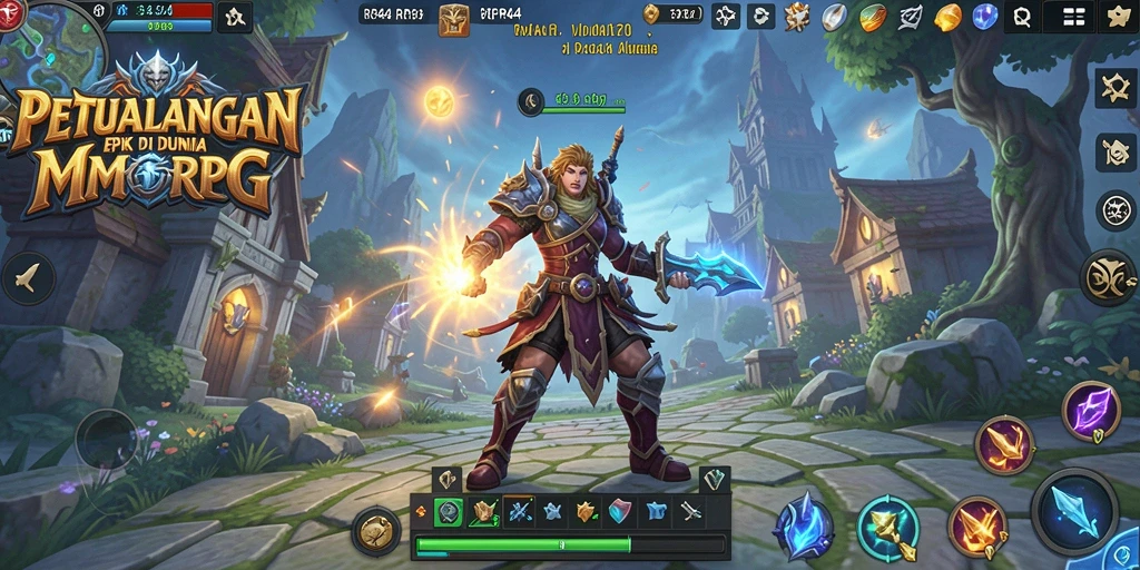 Screenshot gameplay RR44 menampilkan pertarungan seru dengan monster di dunia fantasi.