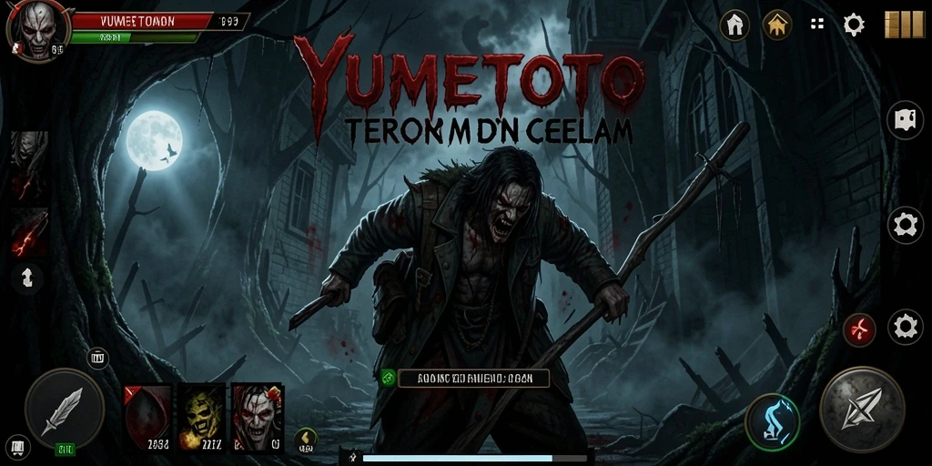 Tampilan gameplay menakutkan dalam YUMETOTO yang mengandung elemen horor.
